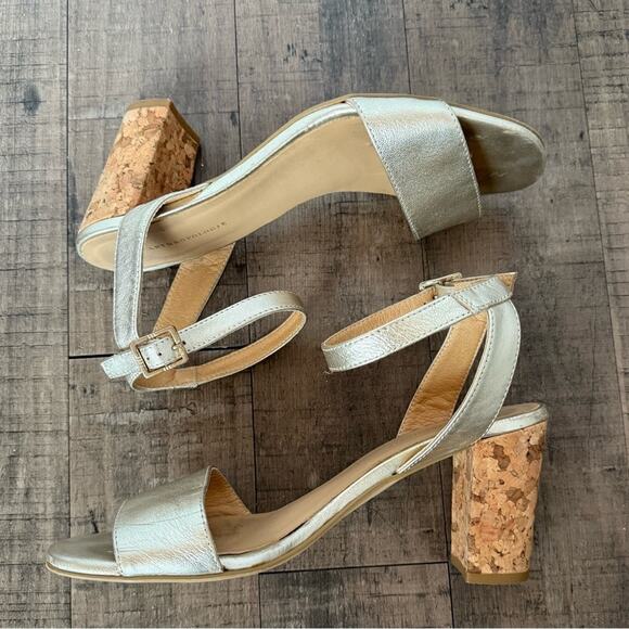 ANTHROPOLOGIE GOLD STRAPPY HEELS CORK BLOCK HEEL SANDALS SIZE 39 8.5 - Picture 3 of 7